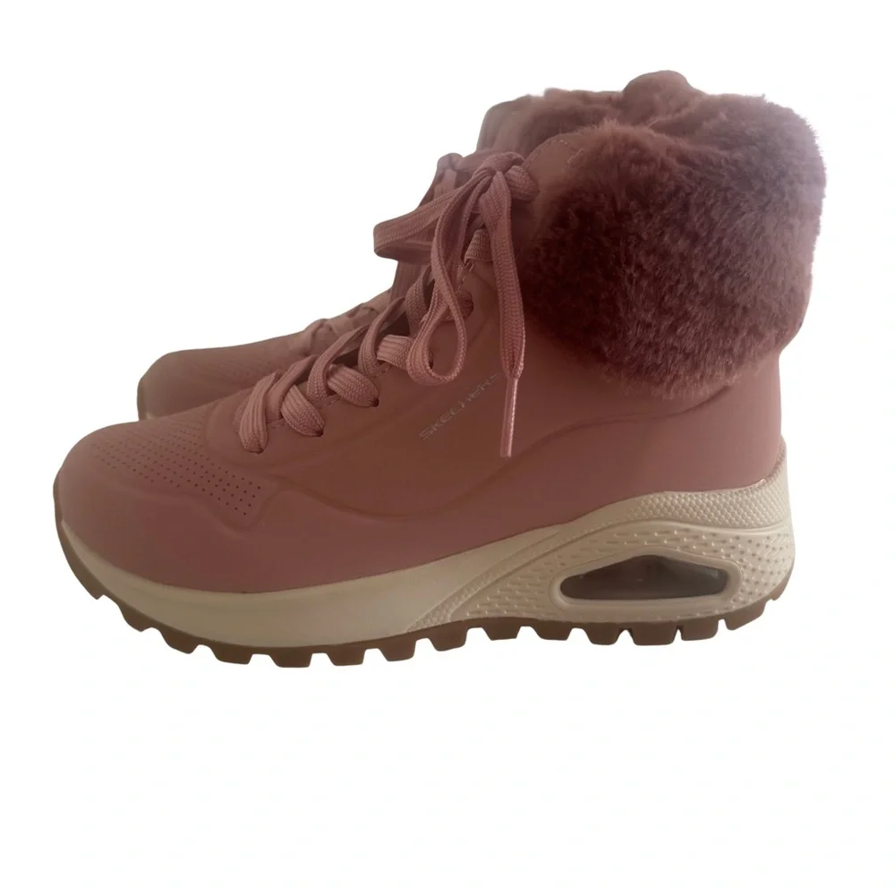 Skechers Uno Rugged Fall Air Ankle Boot Pink Faux Fur Skech-Air Women’s 5 NWOB - Picture 2 of 9